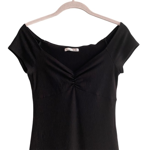 Reformation The Sweetheart Black Ribbed Knit Off-Shoulder Mini Dress S Party - Picture 3 of 10